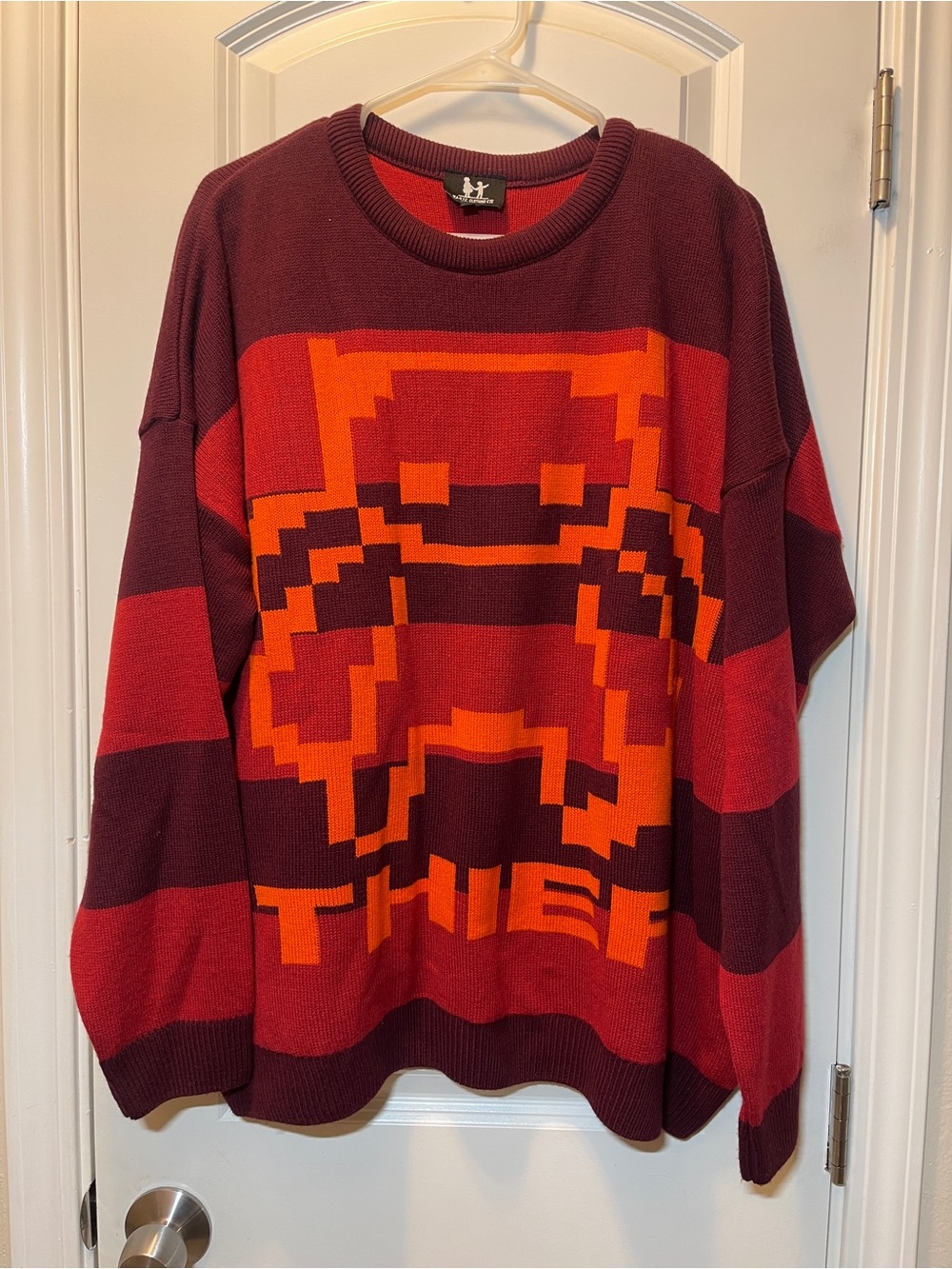 Pixel Graphic Crewneck Sweater in Burgundy & Orange